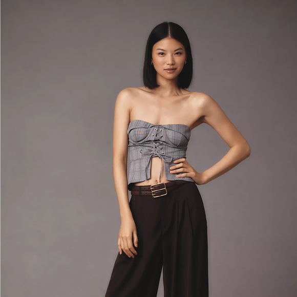 Anthropologie Plaid Lace Corset Top - Picture 5 of 7